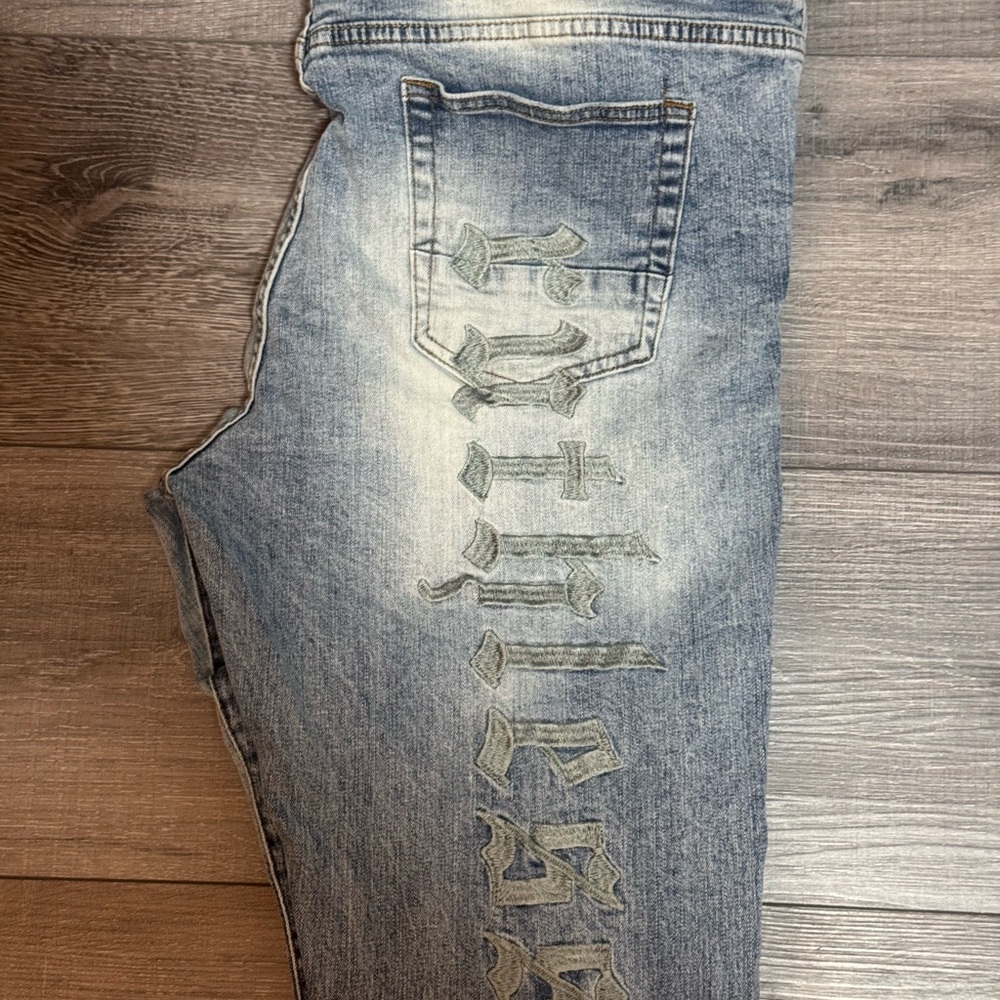 Fashion Nova Men's 40 Ruthless Blue Jeans Distressed Pants Denim bootcut